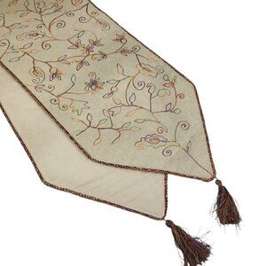 Pier One Imports Table Runner Spanish Floral 14 x 72 Embroidered Tassels